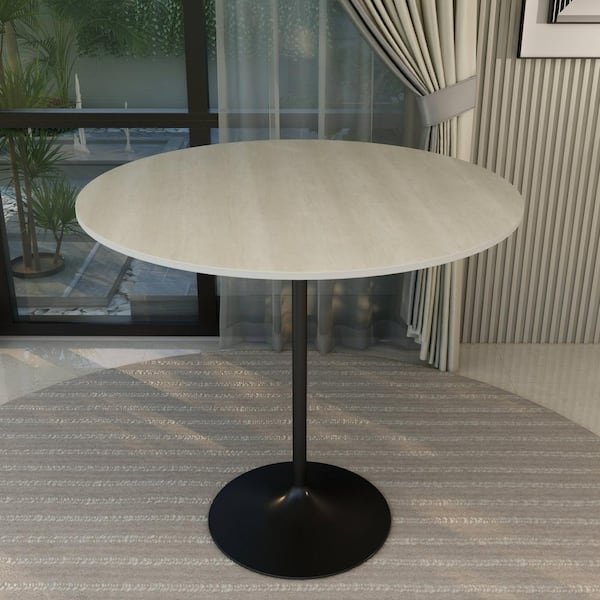 Leisuremod Round 48 in. Bar Height Dining Table with MDF Top and Black Steel Pedestal Base Verve Collection in Light Natural Wood
