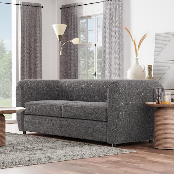 Furniture of America Katie 86.5 in. Round Arm Boucle Polyester Fabric Modern Rectangle Pocket Coil Cushion Sofa In Gray