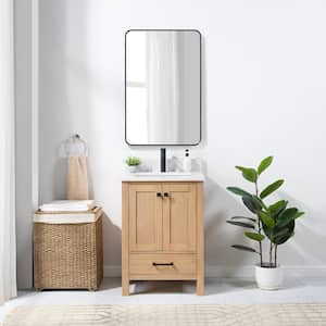 Shannon 24 in. W. x 22 in. D x 34 in. H Single Bath Vanity in Fir Wood Brown with White Composite Stone Top and Mirror