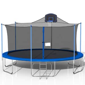 MINISO 16 ft. Round Blue Trampoline with Safety Enclosure Net and Basketball Hoop