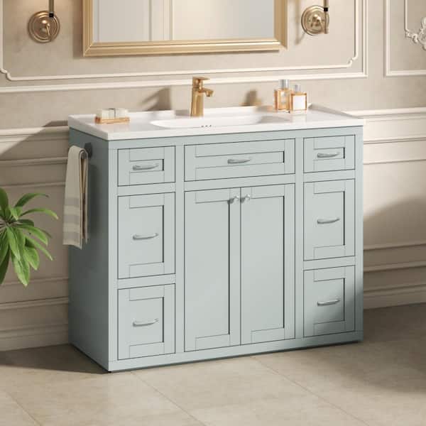 48"  Green Bathroom Vanity with Ceramic Sink, 6 Drawers, Soft-Close Doors, Reversible Side Towel Rack and Silver Handles