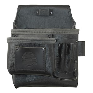5-Pocket Left-Handed Black Rugged Top Grain Leather Tool Pouch