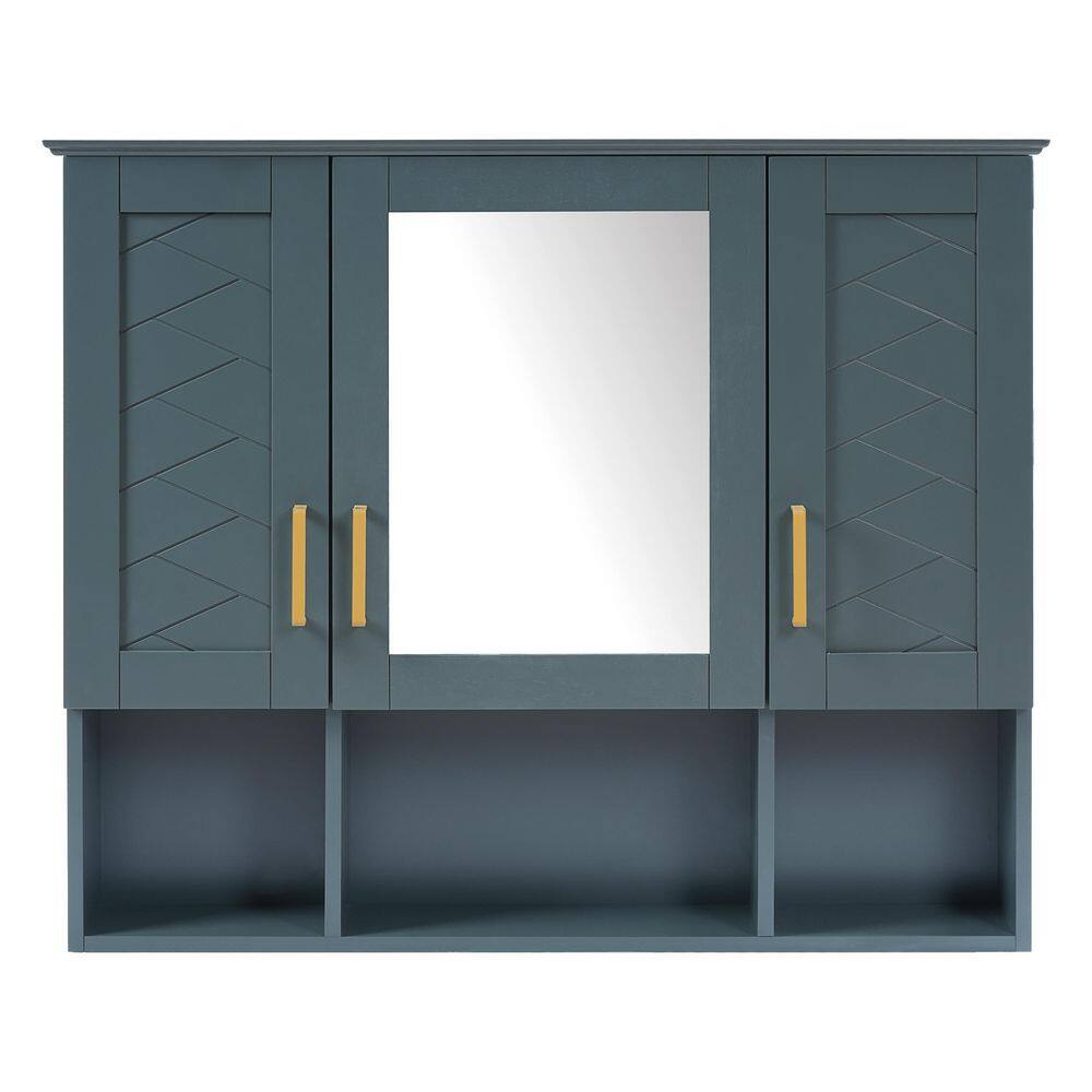35 in. W x 28.7 in. H Blue Rectangular Medicine Cabinet with Mirror, Open Storage and Adjustable Shelves price history on PriceWatchPro
