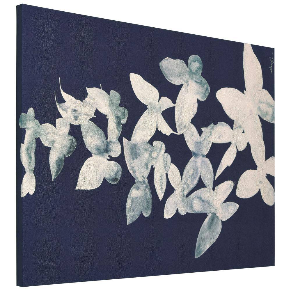 Ethereal Flight White Butterflies on Navy Canvas Wall Art