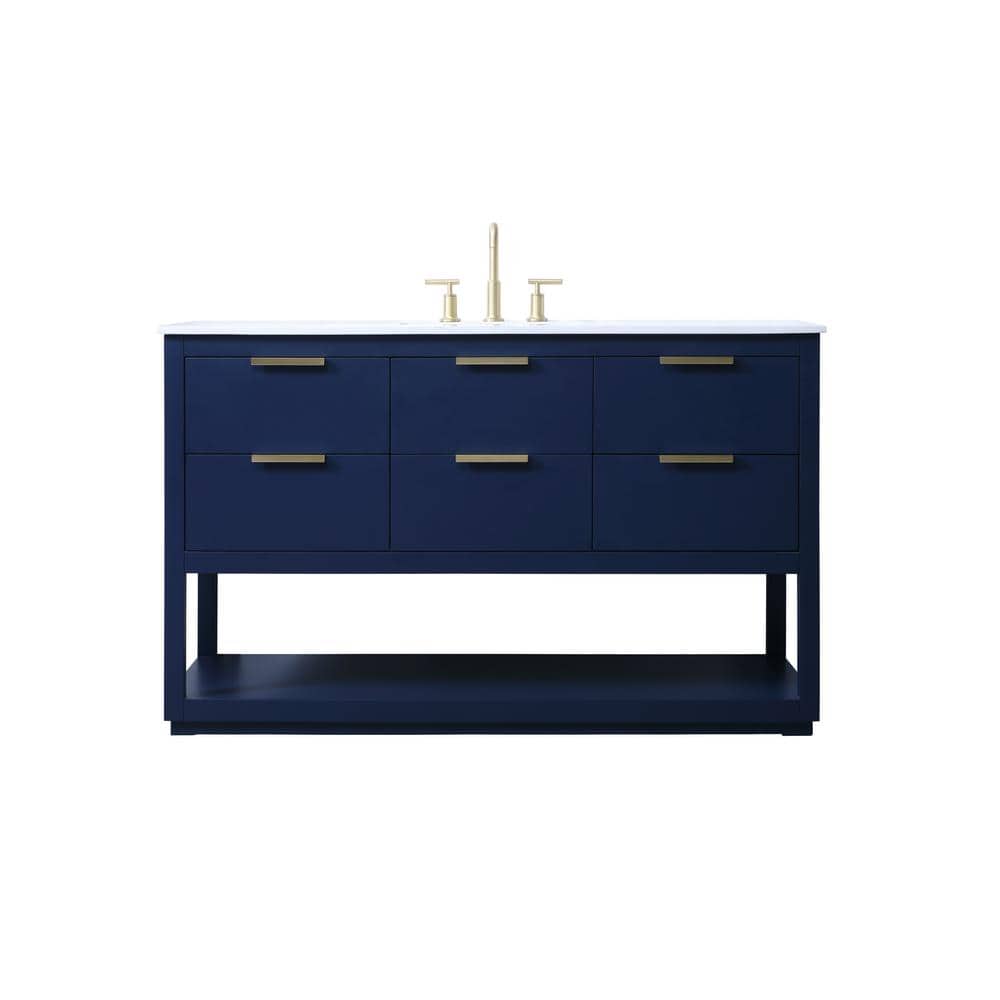 54 in. W x 22 in. D x 34 in. H Bath Vanity in Blue with Calacatta White Engineered Marble Top price history on PriceWatchPro