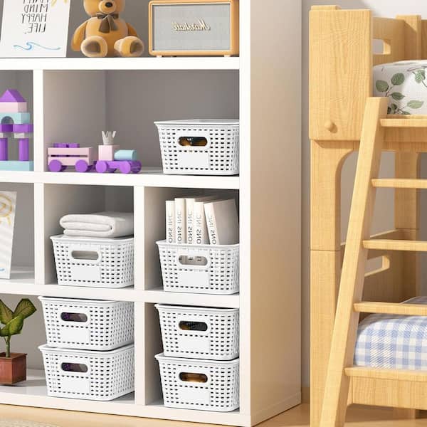 White 10 in. x 4 in. Plastic Decorative Basket Set of 8 with Lid and Label