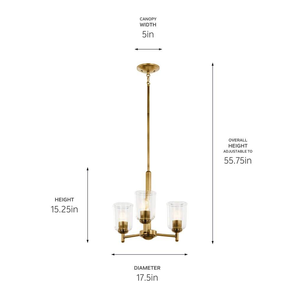 Natural Brass and Clear Glass 3-Light Mini Chandelier