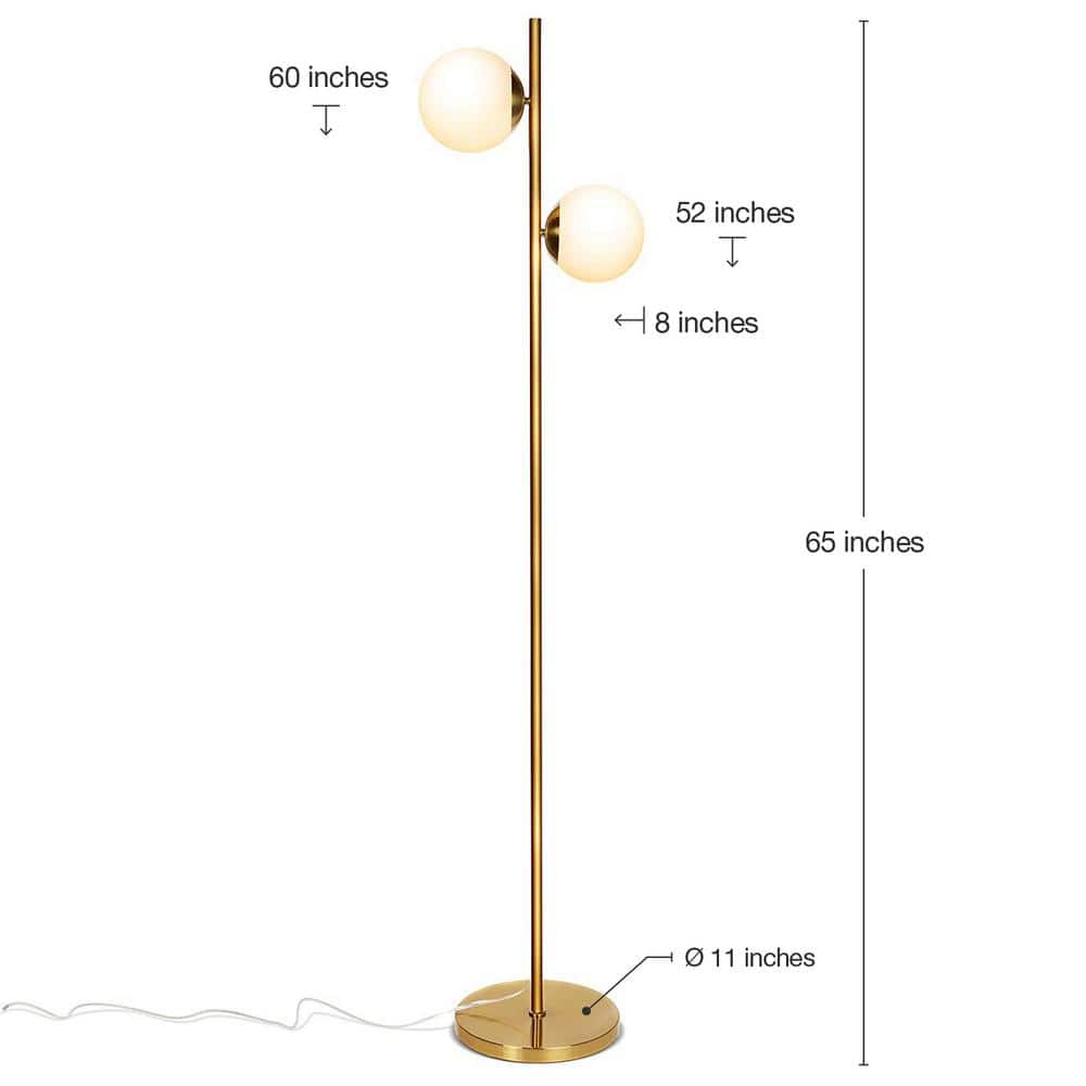 Elegant Brass Triple-Head Torchiere Floor Lamp with Glass Shades