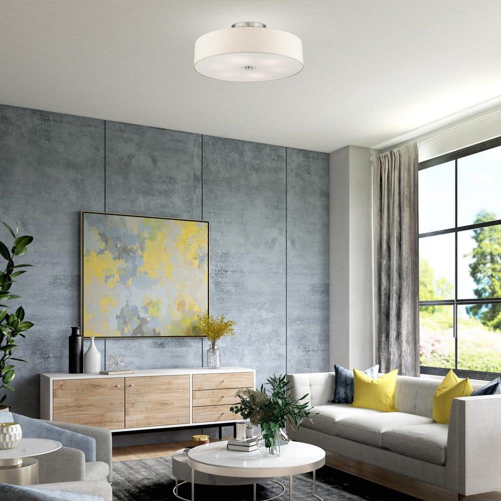 Modern Brushed Nickel 6-Light LED Drum Semi-Flush Mount