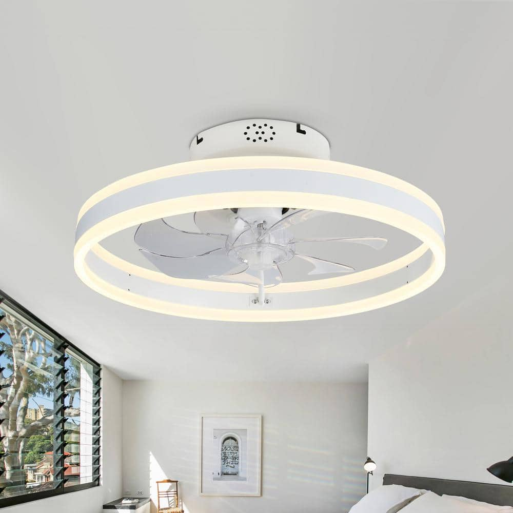 20 in. Indoor Modern White Ceiling Fan with Dimmable Integrated LED and Remote Low Profile Dimmable Fans -  Bella Depot, DC2002-W