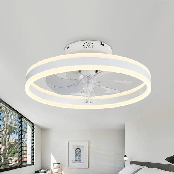 Bella Depot 20 in. Indoor Modern White Ceiling Fan with Dimmable Integrated LED and Remote Low Profile Dimmable Fans