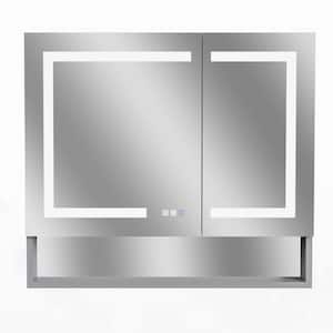 36 in. W x 32 in. H Large Rectangular Silver (3632) Aluminum Recessed or Surface Mount LED Medicine Cabinet with Mirror