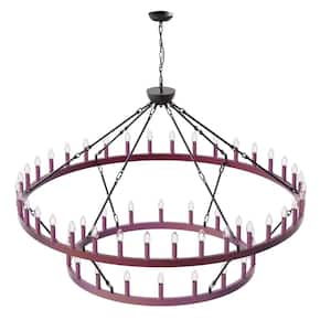 60 in. 54-Light Extra-Large Pink Wagon Wheel Chandeliers, 2-Tier Farmhouse Pendant Light for Dining Room Living Room