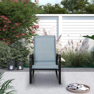 Metal Outdoor Rocking Chair in Blue with Breathable Teslin Fabric