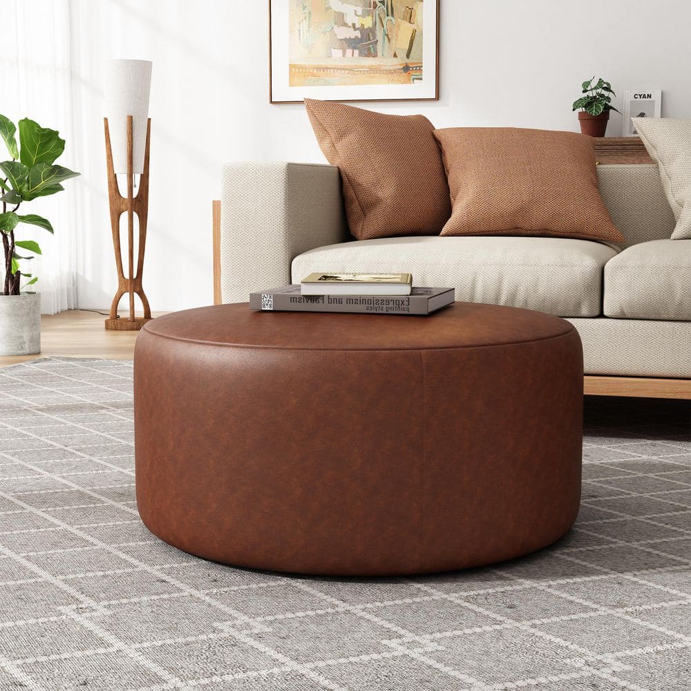 Brown PU Faux Leather Modern Round Accent 30 in. Ottoman price history on PriceWatchPro