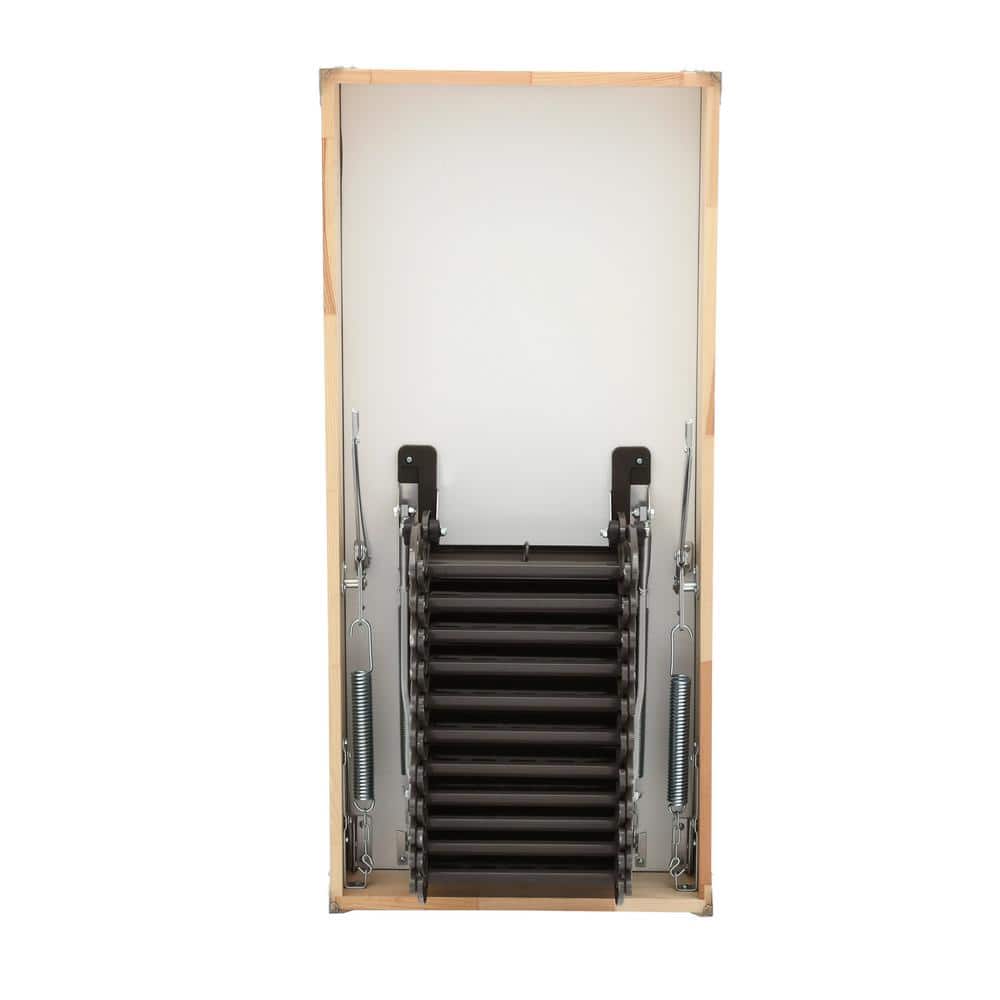 Heavy-Duty Black Steel Scissor Attic Ladder with Insulated Door