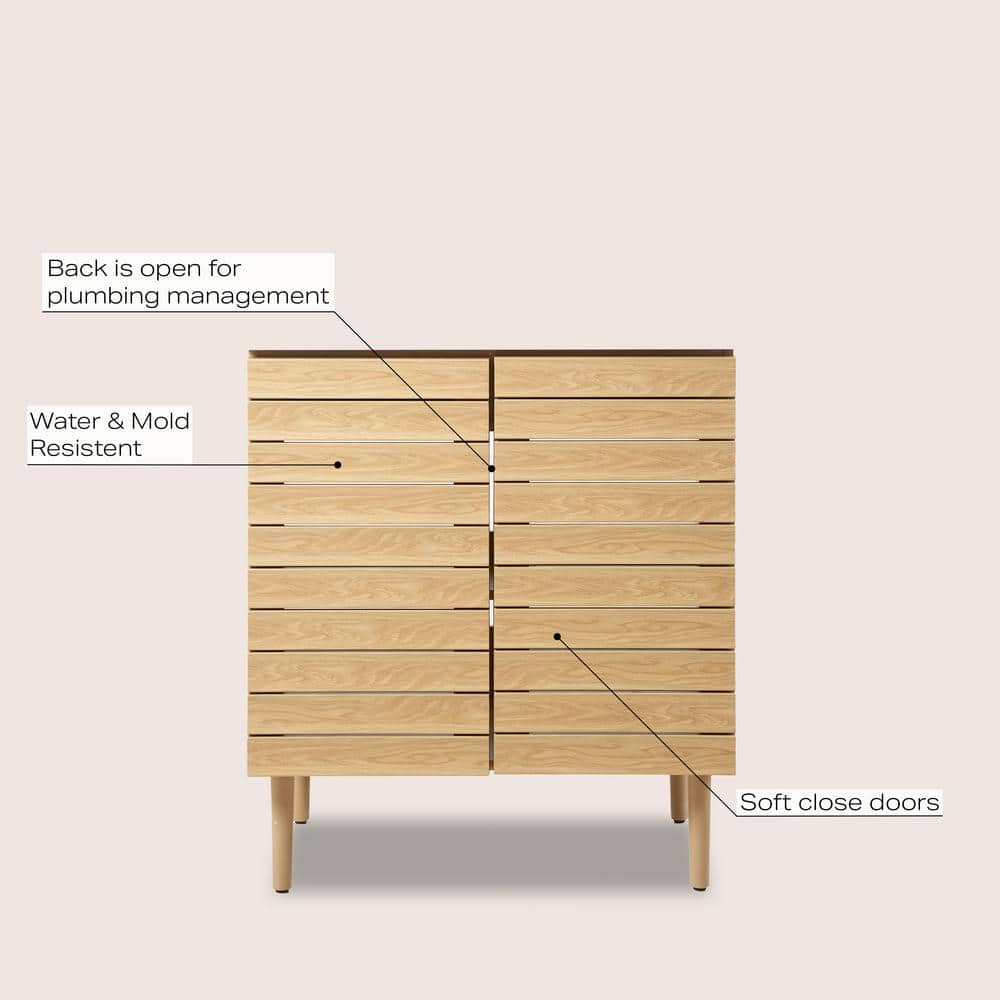 Aubert 30" Oak Slat Modern Farmhouse Bath Vanity Cabinet