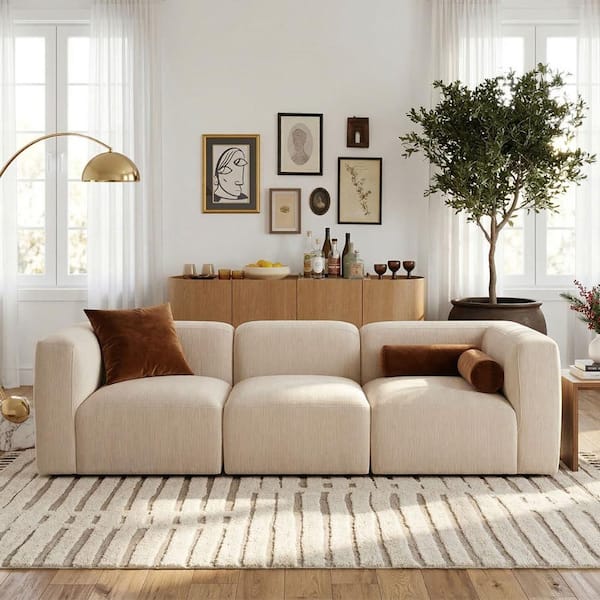 LAOTIES Modular 3-Seat Sectional Sofa Couch, Beige Chenille Deep Seat, Modern Low Profile Living Room Furniture PHILO-2COR+1RMLS-2823-BEIGE
