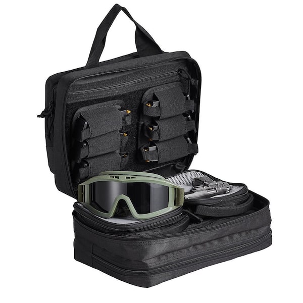 SKYSHALO Range Bag for 2-Pistols, 13 in. Black Backpack Tactical Gun Bag, 2-Built-in Removable Pistol Bags 6-Detachable Magazines