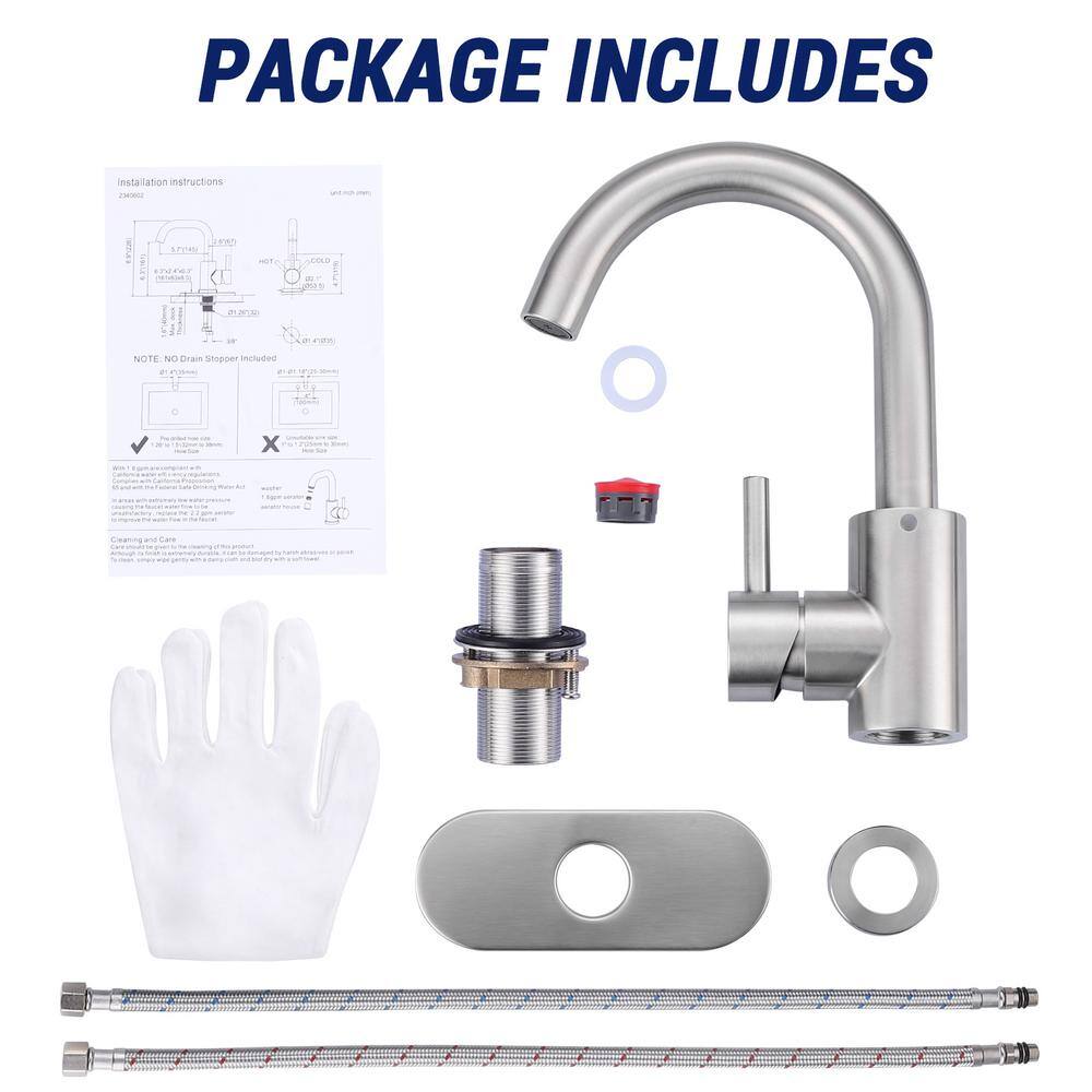 Brushed Nickel Single Handle Stainless Steel Bar Faucet with Swivel Spout