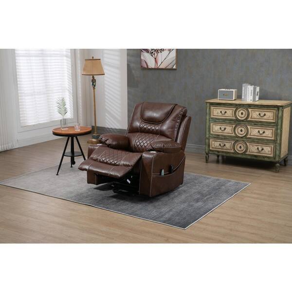 Z-joyee Brown Faux Leather Recliners Lift Chair Relax Sofa