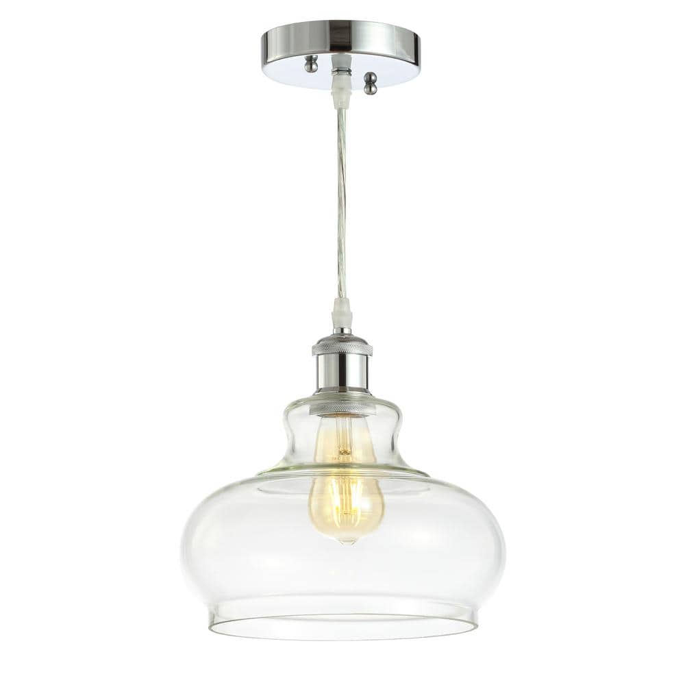 Adjustable Chrome Iron and Glass Bell Shade Pendant Light
