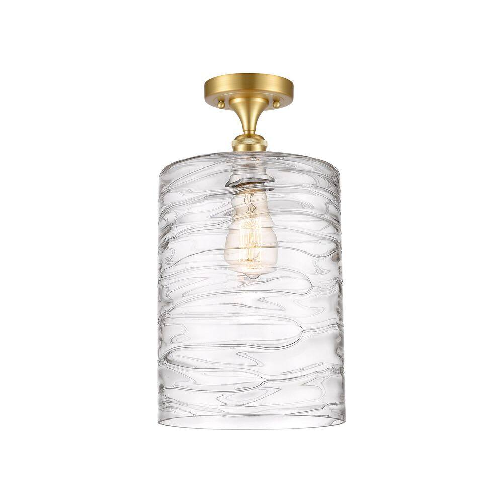 Cobbleskill 9 in. 1-Light Satin Gold Industrial Semi-Flush Mount with Decorative Glass Shade price history on PriceWatchPro