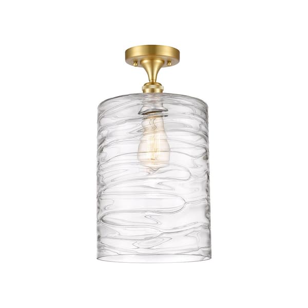 Innovations Cobbleskill 9 in. 1-Light Satin Gold Industrial Semi-Flush Mount with Decorative Glass Shade