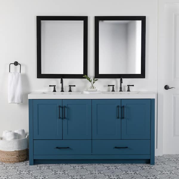 Diamond NOW Cassidy 60-in Admiral Blue Double Sink Bathroom Vanity with  White Cultured Marble Top in the Bathroom Vanities with Tops department at