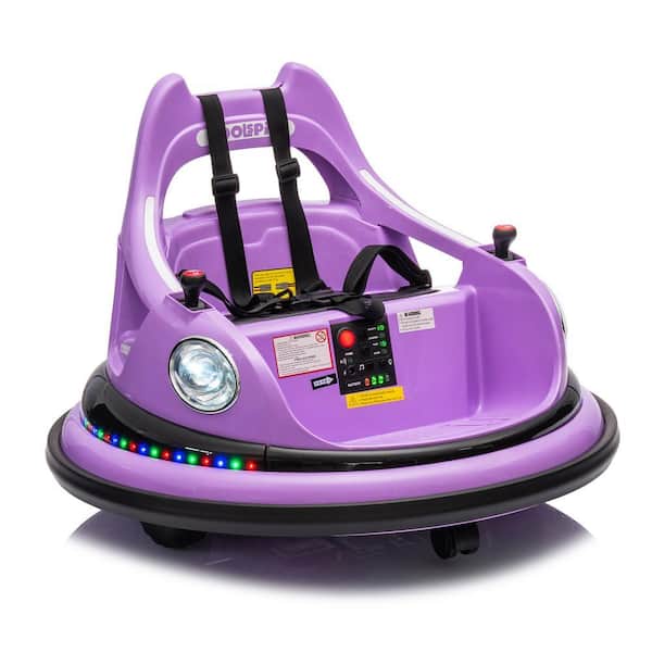 12V Ride On Bumper Car for Kids with Remote Control, LED Lights 360 Degree Spin, Bluetooth,Anti-Collision Padding Purple