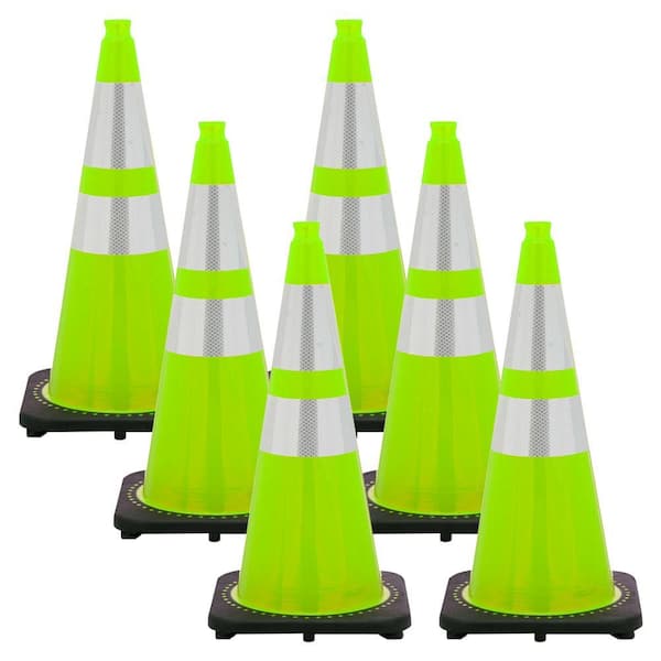 28 in. Safety Green Reflective Traffic Cones (6-Pack)