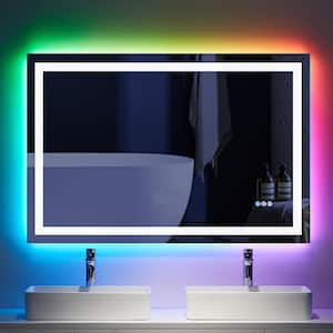 48 in. W x 36 in. H Rectangular Frameless LED Anti Fog Backlit and Front Lighted Wall Bathroom Vanity Mirror in RGB