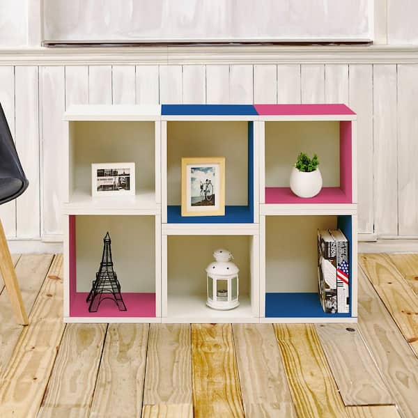 Way Basics Arlington Eco zBoard Tool Free Assembly White and Blue and Pink Stackable Modular Open Bookcase