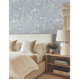 Passion Flower Toile Sky Blue Wallpaper Roll