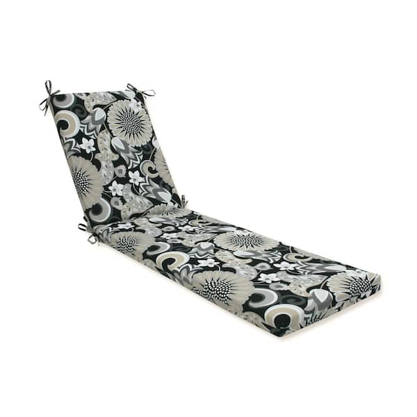 Pillow Perfect Floral 23 x 30 Outdoor Chaise Lounge Cushion in Black/White Sophia