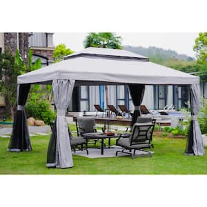 10 ft. x 13 ft. Outdoor Gazebo with 2-tier Waterproof Polyester Canopy, Mosquito Netting and Shade Curtains