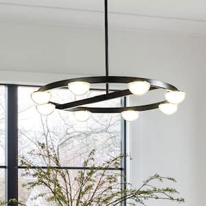 32 in 8-Light Modern Wagon Wheel Circle Integrated LED Chandelier in Matte Black Buld Included