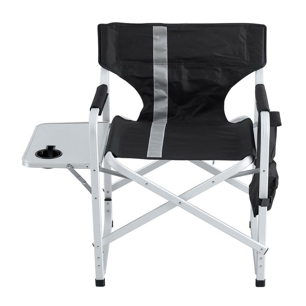 1-Piece Black Camping Chair with Storage Pockets, Folding, Side Table