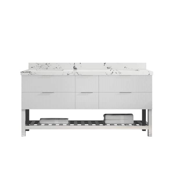 Willow Collections Catalina 72 in. Double Sink Freestanding Fine Grain Bath Vanity with Viola Night Qt. Top Unassembled