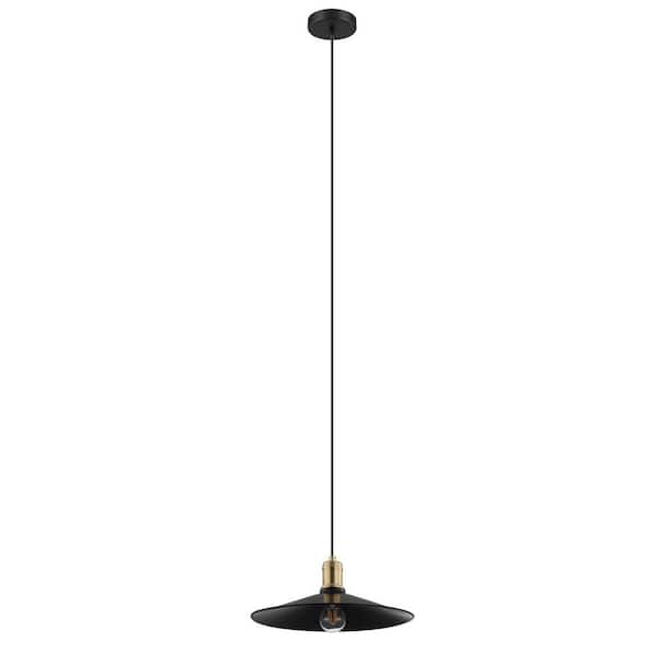 Eglo Bridport 1-Light Black Pendant with Brushed Gold Accents