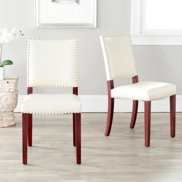 SAFAVIEH James Flat Cream/Cherry Mahogany Bicast Leather Side Chair (Set of 2)