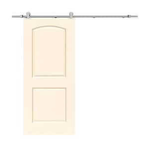 30 in. x 80 in. Beige Stained Composite MDF 2-Panel Round Top Interior Sliding Barn Door with Hardware Kit