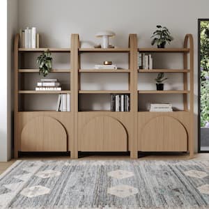 Iris 71 in. Tall Raw Oak Solid Wood 3-Shelf Bookcase with Cabinet Base and Adjustable Interior Shelf, (Set of 3)