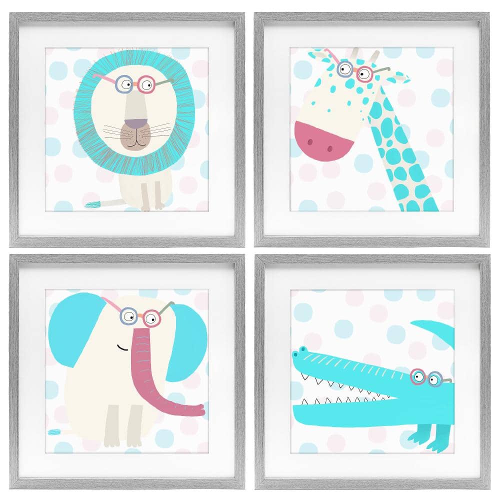 Electric Blue Wild Animals 4 Piece Gray Framed Print Under Glass Set, design by Carla Daly price history on PriceWatchPro