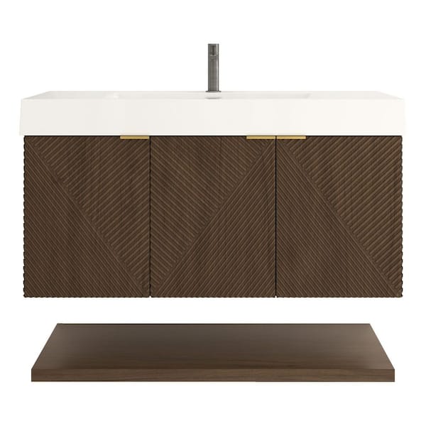 Stella 42 in. W x 20 in. D x 22 in. H Single Sink Chestnut Brown Bath Vanity with White Acrylic Top Floating Lower Shelf