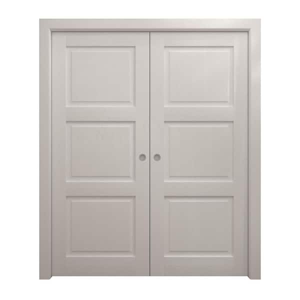 48 in. x 80 in. Painted White Oak Solid Wood Double Pocket Doors with Hardware