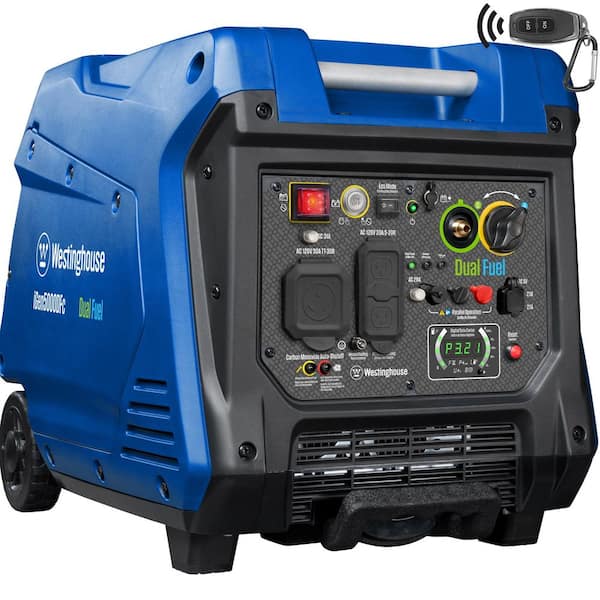 5,000-Watt Dual Fuel Gas and Propane Powered Portable Inverter Generator with Remote Electric Start, LED Data Center