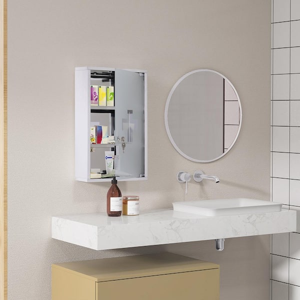 11.75 in. W x 7 in. D x 19.75 in. H Lockable Stainless Steel Bathroom Storage Wall Cabinet in Silver with 2 Keys