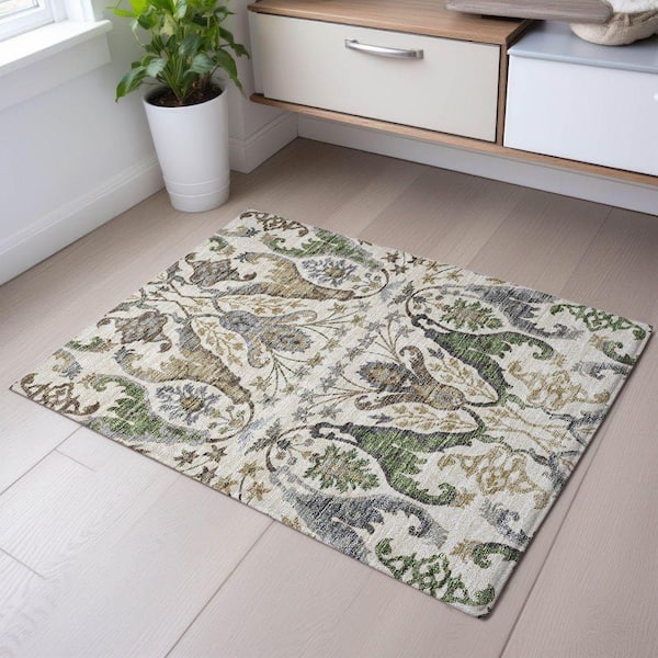 Mayfield Premium Machine Washable Abstract AMF1153 Ivory 2 ft. x 3 ft. Area Rug