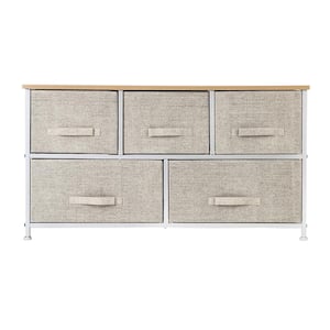 11.42 in. W x 21.65 in. H Beige 5-Drawer Fabric Storage Chest with Beige Drawers